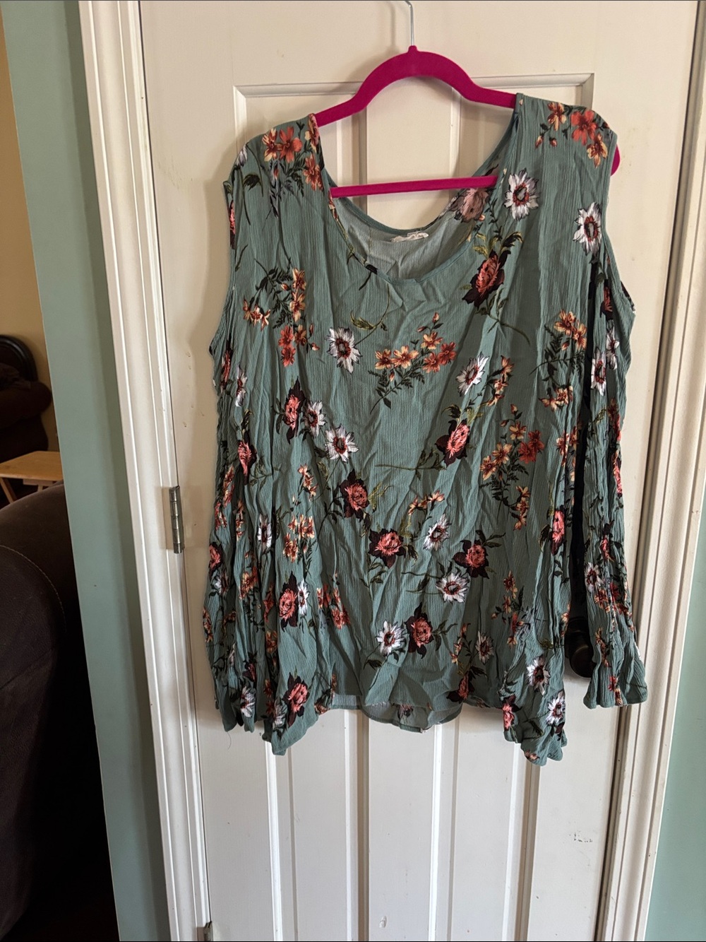 Sage Green Floral Cold-Shoulder Blouse